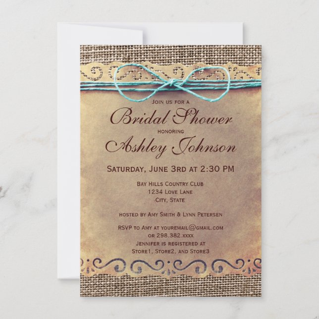 Rustic Country Vintage Bridal Shower Invitations (Front)