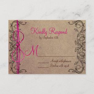 Rustic Country Vintage Brown Pink Wedding RSVP
