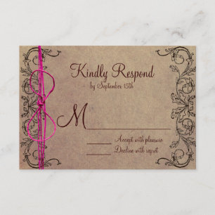 Rustic Country Vintage Brown Pink Wedding RSVP Card