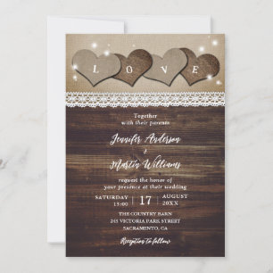 Rustic Country Vintage Burlap and Lace Wedding Invitation