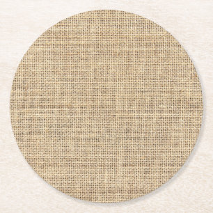 Rustic Country Vintage Burlap Round Paper Coaster