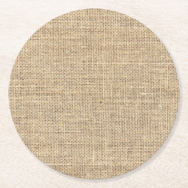 Rustic Country Vintage Burlap Round Paper Coaster (Front)