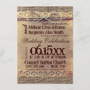 Rustic Country Vintage Burlap Wedding Invitations