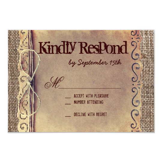 Rustic Country Vintage Burlap Wedding RSVP Cards