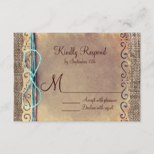 Rustic Country Vintage Burlap Wedding RSVP Cards