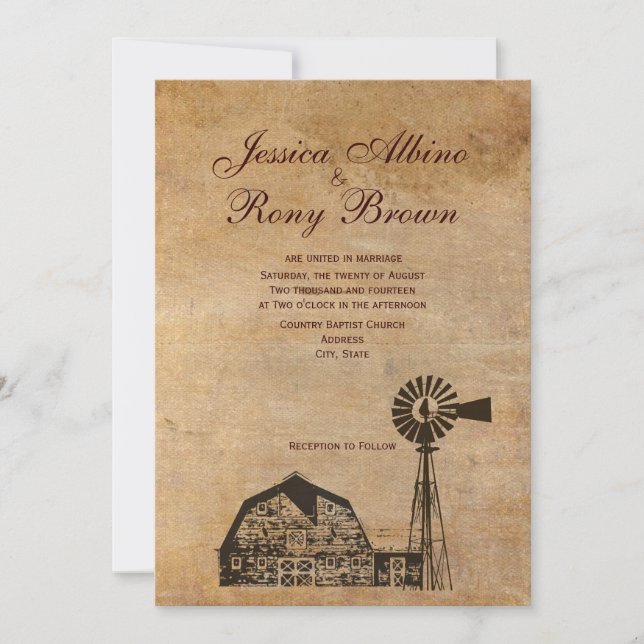 Rustic Country Vintage Canvas Barn Windmill Invitation (Front)