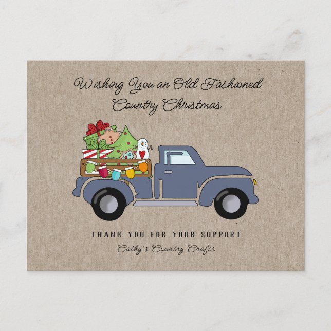 Rustic Country Vintage Christmas Truck Holiday  Postcard (Front)
