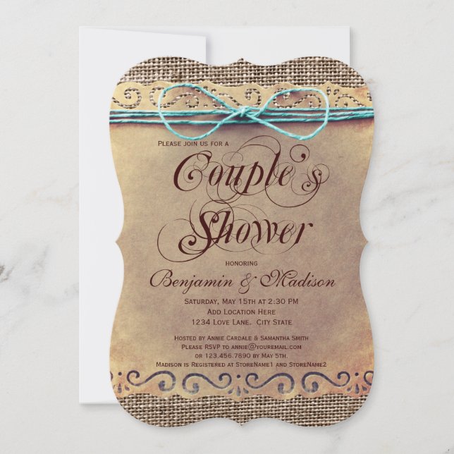Rustic Country Vintage Couple's Shower Invitations (Front)