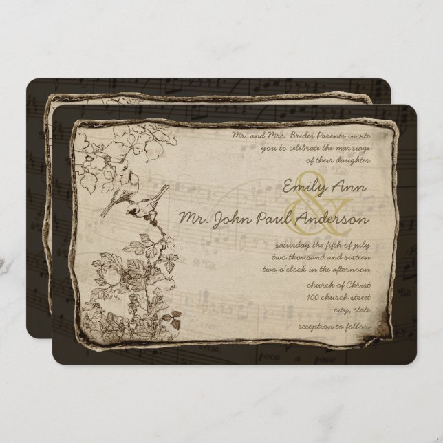 Rustic Country Vintage Lovebird Wedding Invitation (Front/Back)