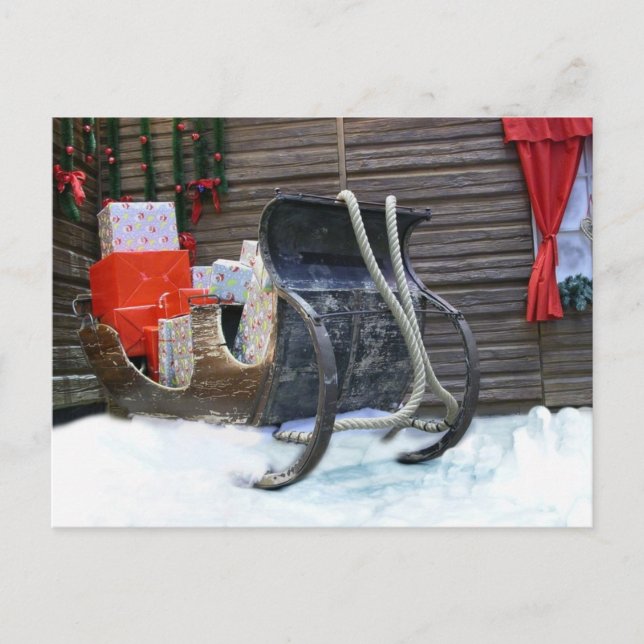 Rustic Country Vintage Old Sleigh Presents Postcard (Front)