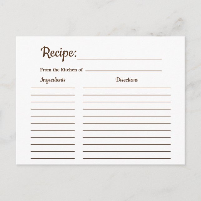 Rustic Country Vintage Recipe Card Shower Insert (Front)
