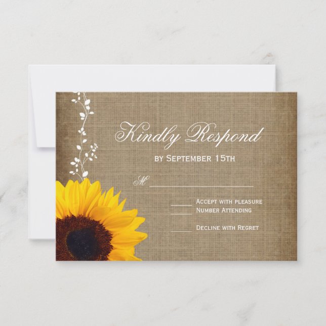 Rustic Country Vintage Sunflower Wedding RSVP Card (Front)