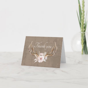 Rustic Country Watercolor Antlers Thank You Card