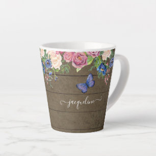 Rustic country Watercolor Floral Burgundy Navy Latte Mug