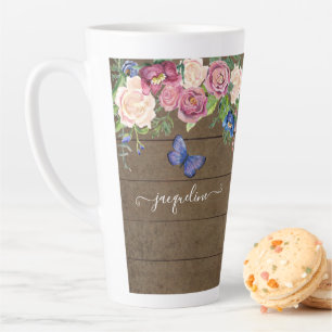 Rustic country Watercolor Floral Navy Burgundy Latte Mug
