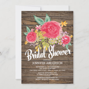 Rustic Country Watercolor Flowers Bridal Shower Invitation