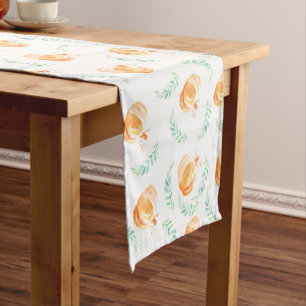 Rustic Country Watercolor Pumpkins & Laurels Short Table Runner