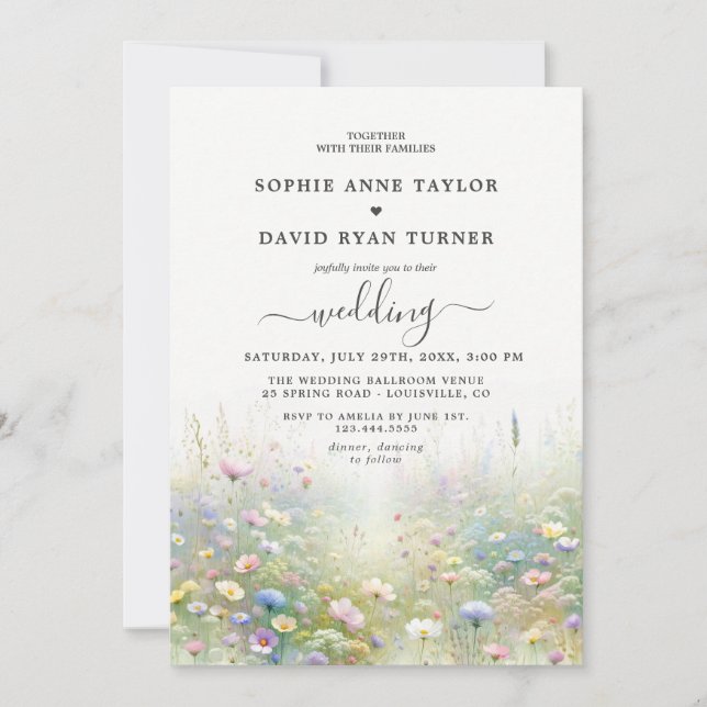 Rustic Country Watercolour Wildflowers Wedding Invitation (Front)