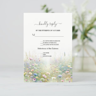 Rustic Country Watercolour Wildflowers Wedding RSVP Card