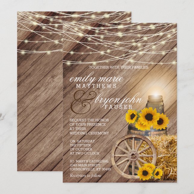 Rustic Country Wedding and Sunflowers Invitation (Front/Back)