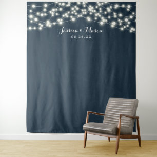 Rustic Country Wedding Backdrop Photo Booth Lights Tapestry