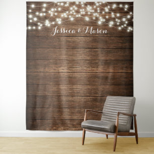 Rustic Country Wedding Backdrop Photo Booth Lights Tapestry