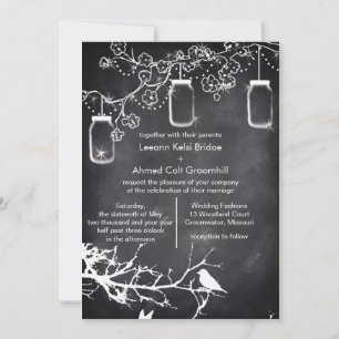 Rustic Country Wedding Birds Mason Jar Chalkboard Invitation
