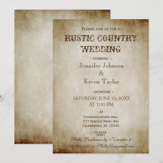 Rustic Country Wedding Distressed Vintage Invitation (Front/Back)