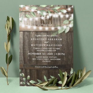 Rustic Country Wedding   Greenery String Lights Invitation