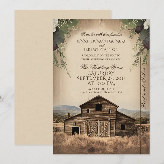 Rustic Country Wedding Invitation (Front/Back)