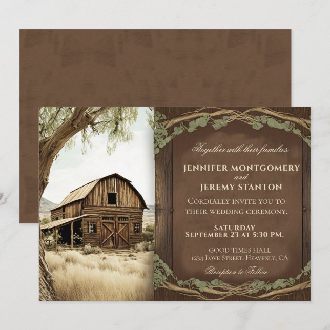 Rustic Country Wedding Invitation (Front/Back)