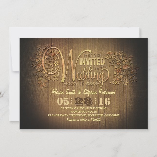 rustic country wedding invitations engraved wood (Front)