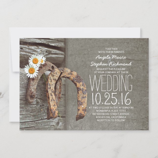 Rustic country wedding invitations - Horseshoes (Front)