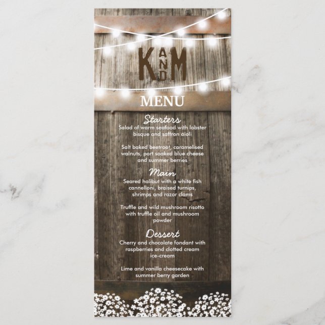Rustic Country Wedding Menu (Front)