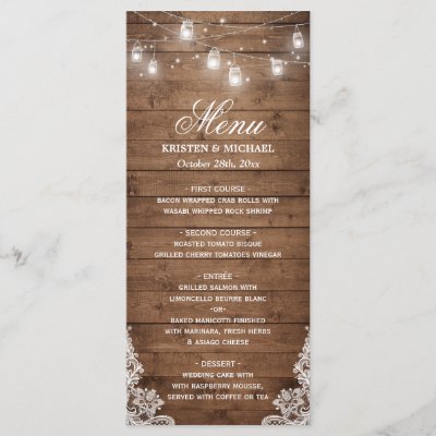 Rustic Country Wedding Menu String Of Lights Zazzle Co Uk