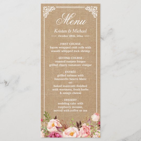 Rustic Country Wedding Menu Vintage Burlap Floral Zazzle Co Uk