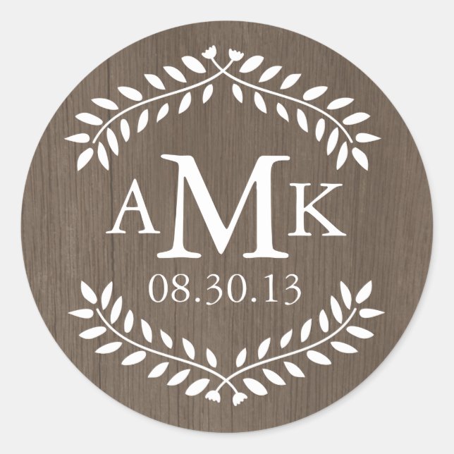 Rustic Country Wedding Monogram Stickers (Front)