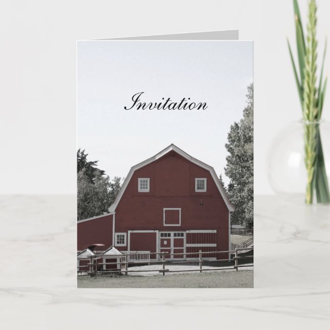 rustic country wedding red barn wedding invitation (Front)