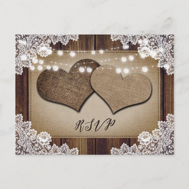 Rustic Country Wedding RSVP Postcard Meal Choice (Front)