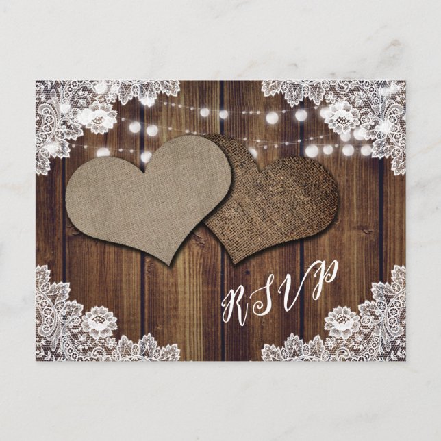 Rustic Country Wedding RSVP Postcard Meal Choice (Front)