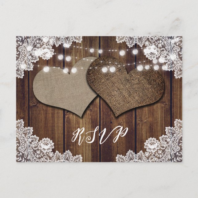 Rustic Country Wedding RSVP Postcard Meal Choice (Front)