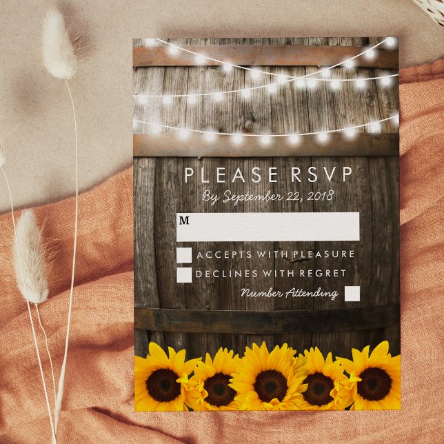 Rustic Country Wedding RSVP | Sunflower Lights Card (Creator Uploaded)