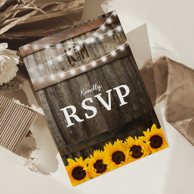 Rustic Country Wedding RSVP | Sunflower Lights Invitation Postcard (Creator Uploaded)