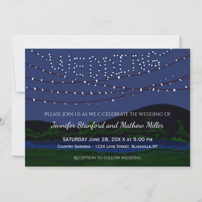 Rustic Country Wedding String Lights Invitation (Front)