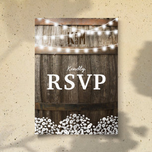 Rustic Country Wedding String of Lights RSVP Invitation Postcard