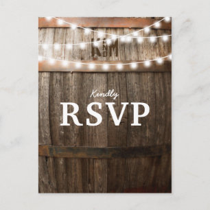 Rustic Country Wedding   String of Lights RSVP Invitation Postcard