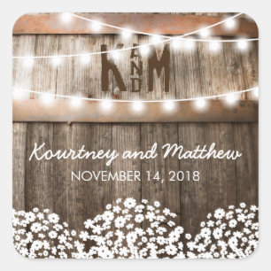 Rustic Country Wedding   String of Lights Square Sticker