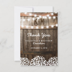 Rustic Country Wedding String of Lights Thank You Card