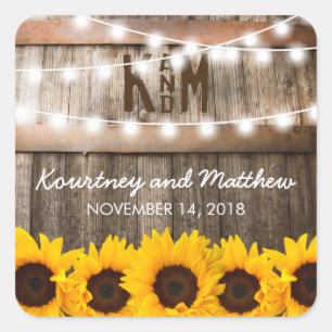 Rustic Country Wedding   Sunflower String Lights Square Sticker