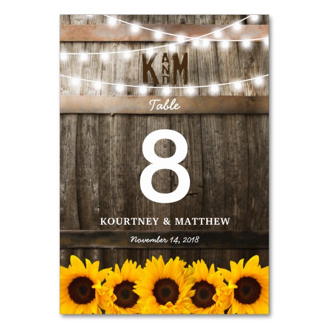 Rustic Country Wedding | Sunflower Table Numbers (Front)